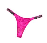 Singular-Point Women's Panties Luxury Rhinestone Women's T-String Sexy Love Alphabet Print Thong Fitness Sports Hip Lifting Low Waist High Fork Sexy Panties Hot Pink