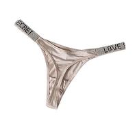 Singular-Point Women's Panties Luxury Rhinestone Women's T-String Sexy Love Alphabet Print Thong Fitness Sports Hip Lifting Low Waist High Fork Sexy Panties Khaki