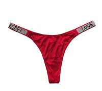 Singular-Point Women's Panties Luxury Rhinestone Women's T-String Sexy Love Alphabet Print Thong Fitness Sports Hip Lifting Low Waist High Fork Sexy Panties Red
