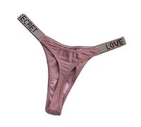Singular-Point Women's Panties Luxury Rhinestone Women's T-String Sexy Love Alphabet Print Thong Fitness Sports Hip Lifting Low Waist High Fork Sexy Panties Pink