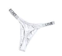 Singular-Point Women's Panties Luxury Rhinestone Women's T-String Sexy Love Alphabet Print Thong Fitness Sports Hip Lifting Low Waist High Fork Sexy Panties White