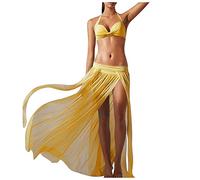 Singular-Point Women's Skirt Solid Color High Waist Stretch Elastic Waist Mesh Skirt Fashion Women's Bohemian Chiffon Skirt Sexy High Split Extra Long Skirt Beach Skirt Yellow