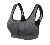 Singular-Point Women's Zip Front Closure Sports Bras Shock Absorber Wirefree Zipper Padded Racerback Workout Tank Push Up Padded Yoga Bras Gray1, L