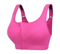 Singular-Point Women's Zip Front Closure Sports Bras Shock Absorber Wirefree Zipper Padded Racerback Workout Tank Push Up Padded Yoga Bras Hot Pink, XL