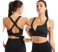 Singular-Point Women's Zip Front Closure Sports Bras Shock Absorber Wirefree Zipper Padded Racerback Workout Tank Push Up Padded Yoga Bras Black, XXXL