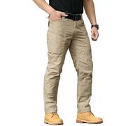 Singular-Point Work Trousers Men, Cargo Trousers for UK Outdoor Baggy Stretch Waterproof Hiking Work Pants Multi Pockets Lightweight with Ripstop Fabric Tactical Trousers, Khaki, XL