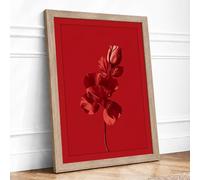 Singular Red Bloom Botanical Framed Wall Art Print A3 Oak