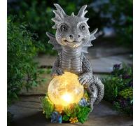 Sinhra Solar Garden Outdoor Statues Dragon Holding Magic Orb with Solar LED Lights - Lawn Decor Outdoor Statue for Patio, Balcony, Yard Ornament,Unique Gifts for Mom Grandma