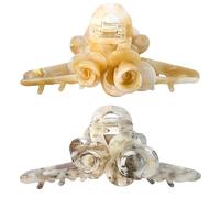SINIDE Large Cellulose Acetate Hair Claw Clips, Tortoise Shell Celluloid Flower Claw Clip for Women Banana Barrettes Clips for Long Thick Thin Hair, Non-slip Jaw Clamps Fashion Accessories (2 Pack)