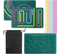 sinirttou Sensory Activity Board, Silicone Fidget Toys, Push And Peel Waves, Silicone Calm Down Stress Relieving Sensory Board With Portable Travel Bag And 20 Colored Strings(Green)