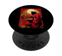 Sinister Cat Eating Ramen Kimono Japanese Text PopSockets Adhesive PopGrip