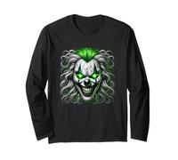 Sinister Clown With Green Glowing Eyes Design Long Sleeve T-Shirt