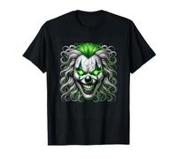 Sinister Clown With Green Glowing Eyes Design T-Shirt