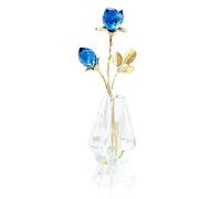 Sinitin Blue Tulips Figurine Collectible, Tiny Crystal Glass Rose Decor, Blue Rose with Stems, Glass Flowers in Crystal Vase, Home Decor Ornament for Wedding Party, Holiday Creative Gift
