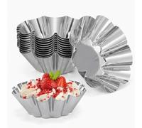 SINJAETRQ 25PCS Stainless Steel Mini Tart Moulds | Reusable 2.4in cups release egg custard tarts in 1 slide, for home bakers, afternoon tea, 25 single servings