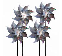 SINJAETRQ 4-Pack Reflective Holographic Bird Deterrent Windmills for Garden | Holographic Design, Bird Scarer Spinners, Outdoor Use, Crop Protection, Effective Bird Repellent