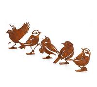 SINJAETRQ 5 Pack Metal Bird Silhouette Garden Ornaments, Rusted Patina Finish Outdoor Decor Style E Small Birds, Various Bird Designs, Easy Wall Mount with Screws, for Fence Yard Tree