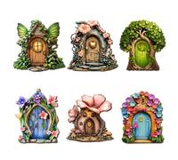 SINJAETRQ 6 Pcs Wooden Fairy Doors for Trees, 10x9cm Miniature Fairy Garden Accessories, Outdoor Garden Ornaments Kit, Fairies Door Decor for Yard Lawn Potted Plants