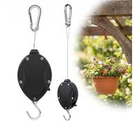 SINJAETRQ Retractable Hanging Basket Pulley System, 63" Stainless Steel Cable, Heavy Duty Hanging Basket Hooks for Bird Feeders, Plant Hanger, Easy Raise and Lower Pulley System for Outdoor Garden