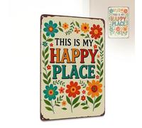 SINJAETRQ This is My Happy Place Metal Sign, Vintage Garden Wall Decor | Rustic Outdoor Wall Plaque, 30x20 cm, Weather Resistant, Easy to Hang, Decorative Yard Art