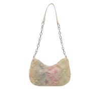 SINJAETRQ White Denim Bag for Women Quilted Small Tote Handbag Star Pattern Denim Bags Cute Crossbody Handbags with Zipper Closure