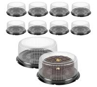SINJEUN 10 PCS 10 Inch Plastic Cake Containers with lids, Clear Round Cake Boxes Small Containers for Cakes, Snacks, Desserts, Tapas(Black Bottom)