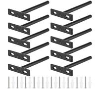 SINJEUN 10 Pcs 5 Inches Floating Shelf Brackets, Heavy Duty Invisible Hidden Shelf Support, Black T Shape Concealed Metal Bracket for Shelves Wall Mounted with Screws and Expansion Tubes