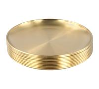 SINJEUN 10 Pieces 20 cm Stainless Steel Dinner Plates, Round Serving Plates Gold Brushed Metal Dishes for Camping, Eating, BBQ, Steak, Salad