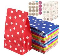 SINJEUN 100 Pieces Polka Dot Paper Party Bags with 108 Stickers, Multi Colour Party Favor Gift Goody Bags for Birthday Anniversary Christmas Easter, 13 × 8 × 24cm