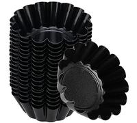 SINJEUN 18 Pack 6.5cm Egg Tart Mold, Mini Cake Muffin Mould, Bottom Diameter 4.5 cm Non-Stick Tart Tin Pans, Carbon Steel Cupcake Mould Baking Cups Tart Case Baking Tool for Pudding, Cookie, Black