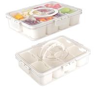 SINJEUN 2 Pack Snackle Box Container, Clear Plastic Divided Serving Tray with Lid and Handle, 8 Compartments Snackle Box for Organize Fruit, Vegetable, Candy