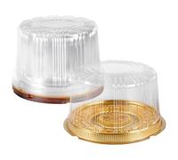 SINJEUN 20 PCS 6 Inch Round Cake Boxes with Lids, Clear Plastic Cake Containers Cheesecake Carrier, Small Containers for Cakes, Snacks, Desserts, Tapas(Gold Bottom)