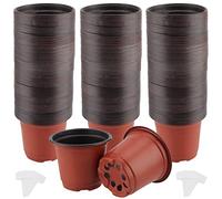 SINJEUN 200 Pack 10cm Plastic Plant Flower Pots, Flexible Small Nursery Pots with Plant Tags, Seedling Nursery Pots Seed Starting Pots Flower Plant Container for Succulent Plants Small Potted Plants