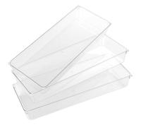 SINJEUN 3 Pack 38 x15 x 5cm Clear Drawer Organisers, Plastic Desk Drawer Organiser, Kitchen Drawer Organiser with Silicone Pads for Kitchen Bedroom Bathroom Office