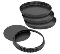 SINJEUN 4 Pack 10 Inch Non Stick Tart Tin with Loose Bottom, Removable Quiche Dish with Removable Loose Bottom Flan Case Tin for Baking Quiches, Pies, Flans, Cheese, Black