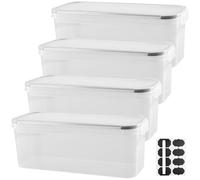 SINJEUN 4 Pack 2.3 L Clear Pasta Storage Containers with Lid, Spaghetti Storage Box Rectangle Dry Food Storage Jar for Rice, Grain, Cereals, Nuts, Beans, Pasta