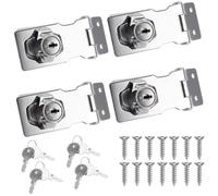 SINJEUN 4 Pack 2.5 Inch Keyed Hasp Lock and Staple, Padlock Shed Lock Door Lock Hasp Silver Twist Knob Lock, Heavy Duty Metal Lock Hasp for Cupboard, Doors, Windows