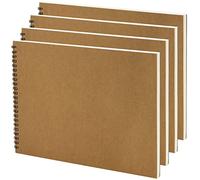 SINJEUN 4 Pack A4 Sketchbook Drawing Pad, A4 Spiral Sketch Book, 160gsm Spiral Bound Sketch Pad Hardback Kraft Cover Art Book Supplies for Students, Artists, 30 Sheets/60 Pages