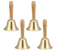 SINJEUN 4 PCS 6 Inch Brass Hand Bell, Solid Brass Hand Call Bells with Wooden Handle, Loud Ringing Bell Restaurant Call Service Bell for Christmas, School, Home, Restaurant, Bride Wedding