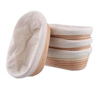SINJEUN 4 PCS Oval Bread Proofing Basket with Liner, 25 x 15 x 8cm Sourdough Proving Basket, Rattan Bread Banneton Baskets for Dough Rising
