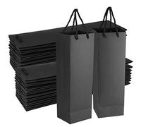 SINJEUN 40 PCS Black Wine Gift Bag, 11 x 9 x 35cm Single Wine Bottle Carrier with Handles, 250 GSM Thick Reusable Gift Bottle Carrying Bags Tote Holders for Champagne, Whiskey, Spirits