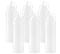 SINJEUN 6 Pack 1000 ml Translucent White Squeeze Condiment Bottles, 32 oz, Plastic, Dispenser, Reusable, Fridge & Dishwasher Safe, Kitchen Condiment & Sauce Storage & Dispensing