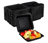 SINJEUN 70 Pack Clamshell Food Containers, 8 x 8 x 2.8 Inches Reusable Black Take Out Boxes with Lids, Black To Go Containers for Breakfast Lunch Salad, Hinged Clamshell Design
