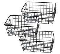 SINJEUN Set of 3 Black Wire Storage Baskets, 28x22x12 cm Large Wire Baskets with Handles, Metal Basket Organizer Bins for Cabinet, Office, Bathroom, Shelf Storage