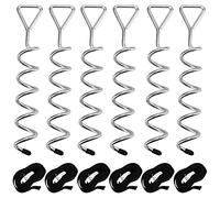 SINJEUN Set of 6 31 CM Trampoline Anchor Kit, Heavy Duty Trampoline Ground Anchor Kit with 2.3M Adjustable Straps, Trampoline Tie Down Kit Spiral Ground Pegs for Tents, Swings, Garden Sheds, Black