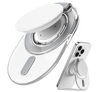 Sinjimoru for MagSafe Phone Grip, 2024 New Adjustable Stand with 3000G Soft Silicone Magnetic Grip Fits for iPhone Series, M-Tap Tok Stand Clear White