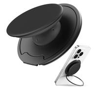 Sinjimoru for MagSafe Phone Grip - 3000G Magnetic Hold, Soft Silicone Comfort, Metal Plate Included, iPhone 17/16/15/14/13/12, M-Tap Tok Ring Stand Black