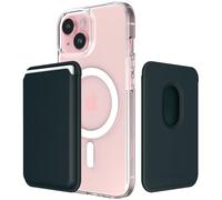 Sinjimoru Magnetic Card Wallet, Premium Vegan Leather Phone Wallet for MagSafe 3-Card Holder Compatiable with iPhone 16 Plus Pro Max 15 14 13 12 Series. M-Viica Marine Blue