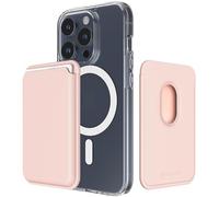 Sinjimoru Magnetic Card Wallet, Premium Vegan Leather Phone Wallet for MagSafe 3-Card Holder Compatible with iPhone 16 Plus Pro Max 15 14 13 12 Series. M-Viica Pink Sand