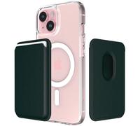 Sinjimoru Magnetic Card Wallet, Premium Vegan Leather Phone Wallet for MagSafe 3-Card Holder Compatible with iPhone 16 Plus Pro Max 15 14 13 12 Series. M-Viica Dark Green